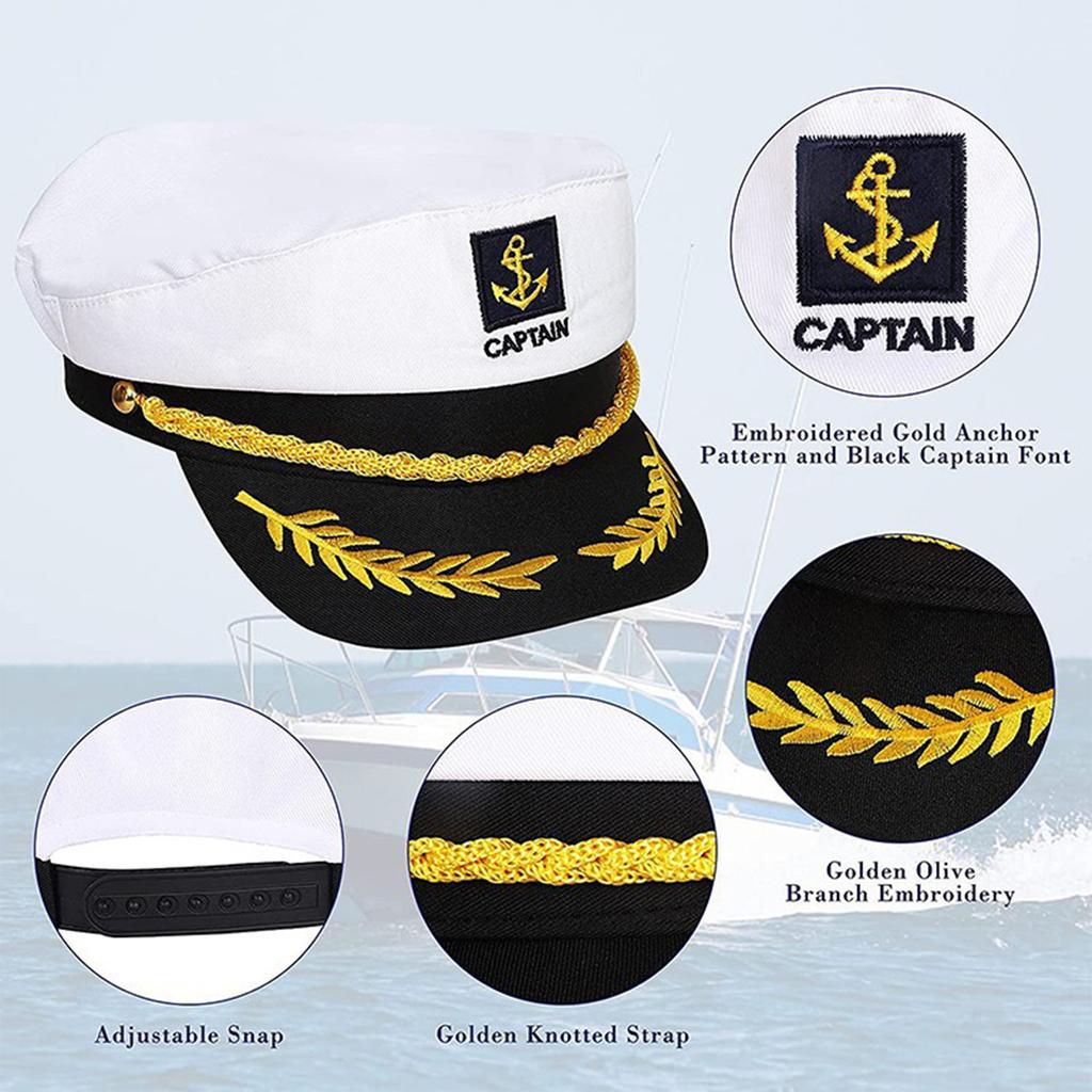 Sailor Hat Yacht Captain Hat Sailor Captain Costume Men Navy Marine Hat Adjustable Boat Navy Hat for Adult Kid Men Women EMA