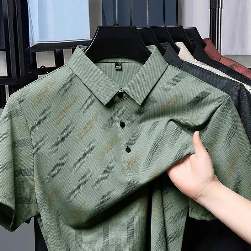Мужская рубашка-поло с коротким рукавом и принтом в стиле business casual. Модная, дышащая, удобная и универсальная.