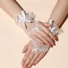 Gothic Short Black Gloves Female Lace Bridal Wedding Halloween Lolita Dress Net Gauze Bow Hand Sleeve Fishnet Gloves