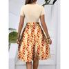 Women's Fashionable Retro Patterned Printing Color Blocked Belt Casual Dress