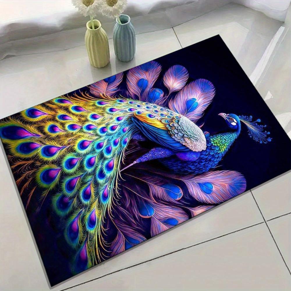 1 шт. Роскошный ковер из хрустального бархата с павлином - Полиэстер, Сверхпрочный, Противоскользящий коврик для стула, для офиса, кухни, гостиной