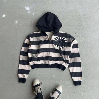 Свитшот с капюшоном на молнии в стиле Y2K Streetwear с вышитыми полосками, женский оверсайз топ с длинным рукавом, готическая панк-эстетика