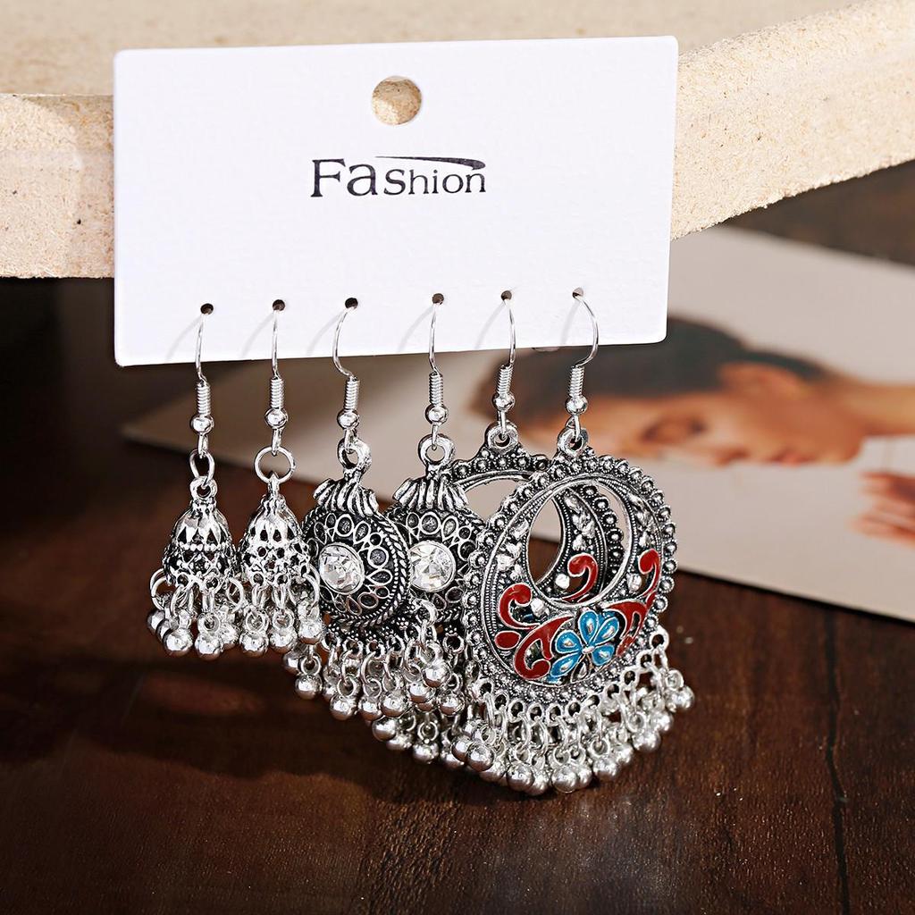 Bohemian Ethnic Retro Earring Set: 3-Piece Hanfu & Nepal Style for Women