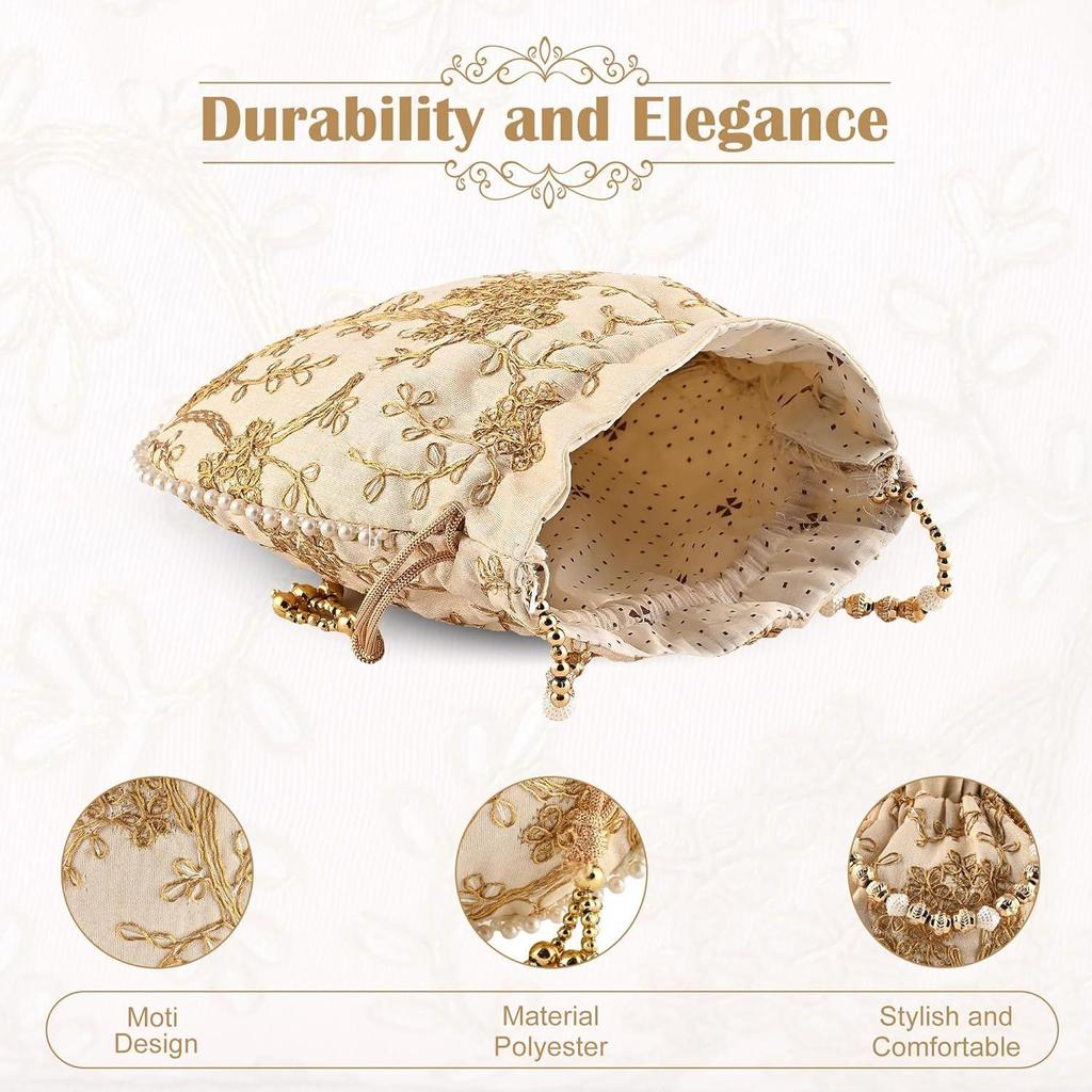 Сумки-потли для дам и девушек | Женские подарочные мешочки для праздничных сезонов | Сумка-кошелек для невесты с вышивкой - кремовый