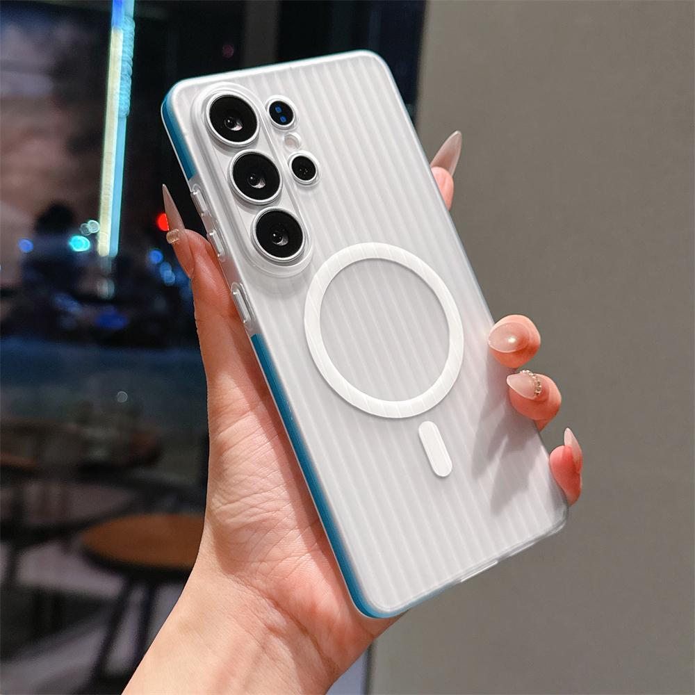 3D Corrugated Pattern Non Slip Matte Clear Case For Samsung Galaxy S23 S25 Ultra S26 Plus For Magsfe Magnetic Hard Cover