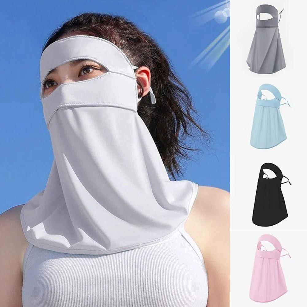 Summer Full-Face Sunscreen Veil UPF 50+ Neck Wrap Cover Ice Silk Face Cover for Male Female