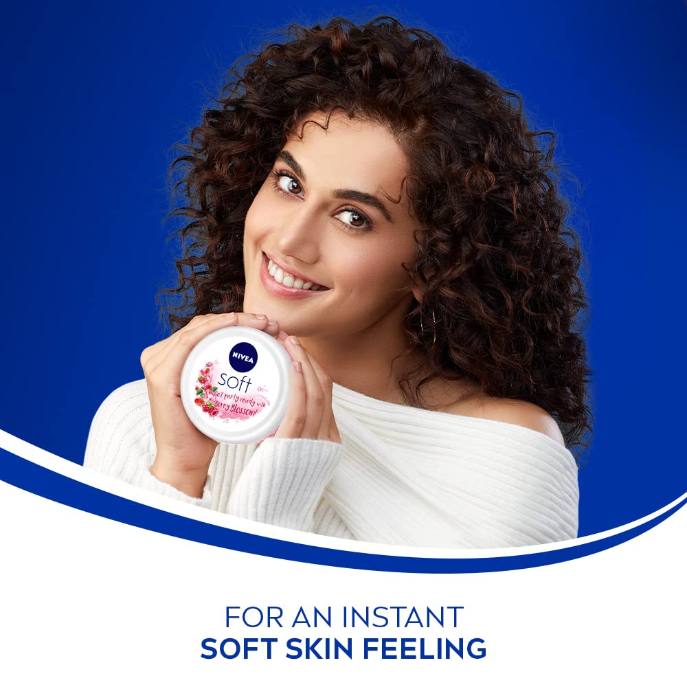 Nivea Увлажняющий крем Soft Berry Blossom 200 мл, Легкое увлажнение для лица, рук, тела, Витамин Е, масло жожоба, Нежирный