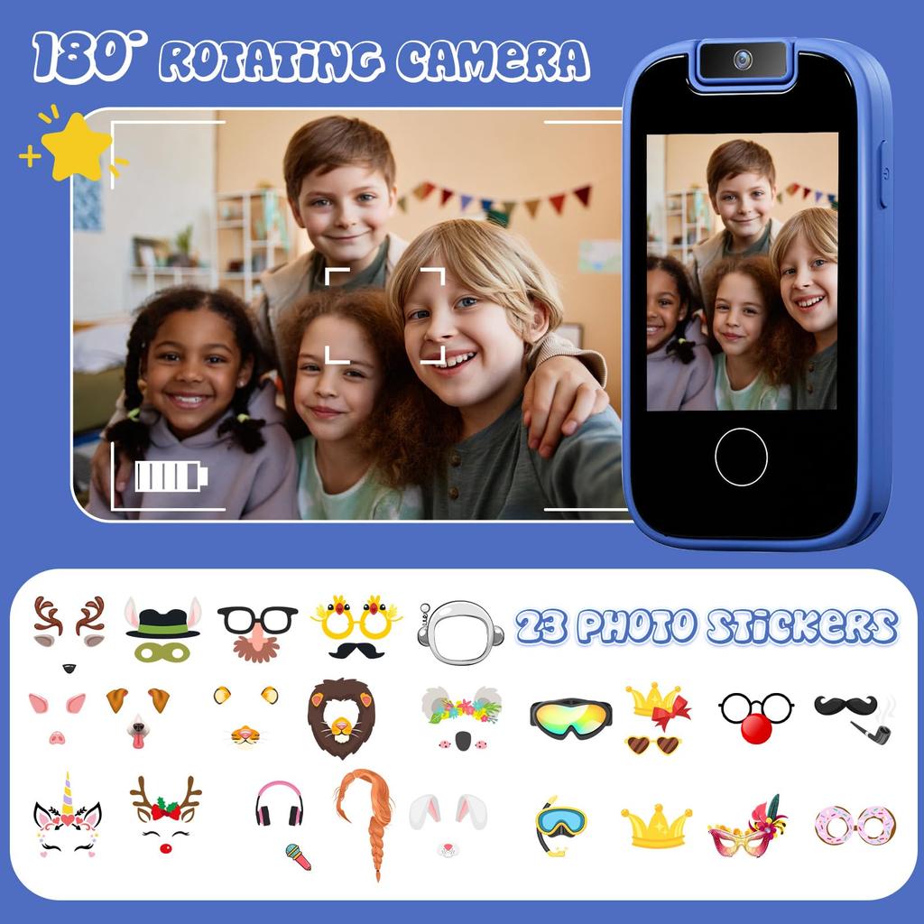 AYATAHA детский телефон игрушка для девочек 4-12 лет рождественский подарок на день рождения сенсорный экран детский умный детский телефон игрушка телефон с флип-камерой видеозапись