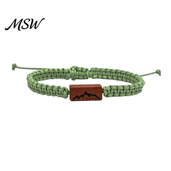 Handwoven Mountain Cord Bracelet Adjustable Rope with Wooden Charm, Ocean Wave/Mountain for Matching Couple Bracelets Him Her Women Men, Handmade