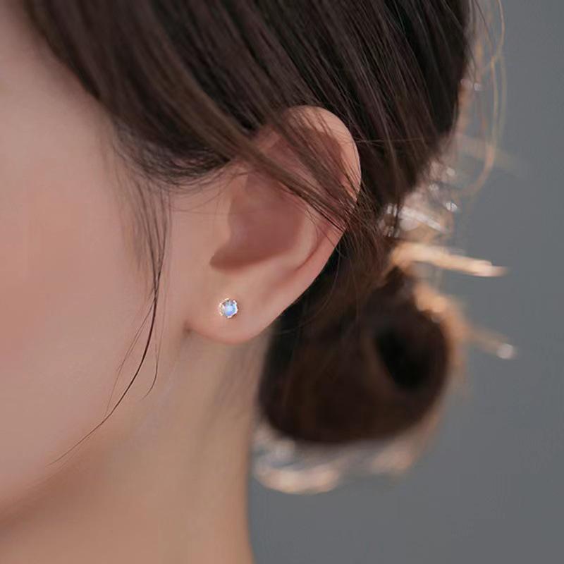 Серьги с лунным камнем в корейском стиле: Серебро 925 пробы, винтовая задняя крышка, дизайн класса люкс