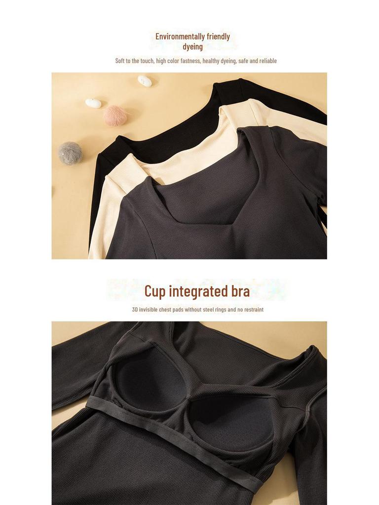 Женские теплые зимние топы с воротником-стойкой, накладками на грудь, двусторонним бархатом с начесом, бюстгальтером и нижней рубашкой из утолщенного немецкого бархата