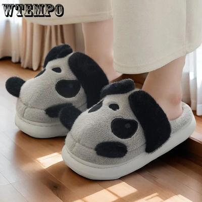 Мультяшные милые тапочки из хлопка с пандой для мужчин и женщин, утолщенные теплые домашние туфли для пары с мохнатыми плюшевыми зимними тапочками