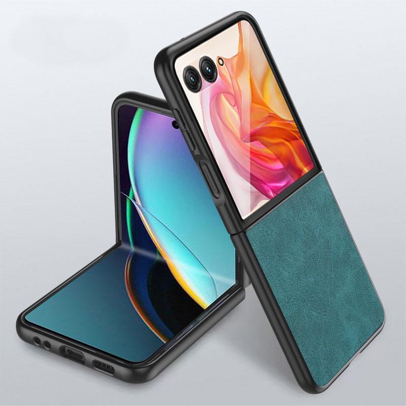 Fashion Solid Color Business Soft Leather Case Phone Case For Motorola Razr 40 50 60 Ultra + 2024 + 2025 Hard PC Back Cover