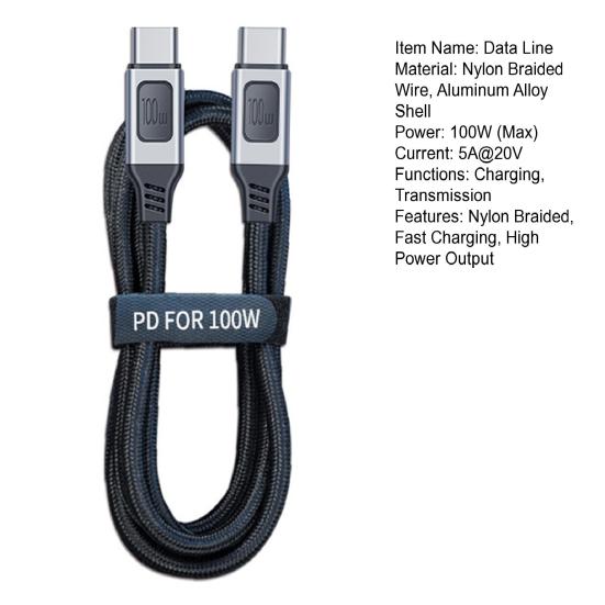 Кабель USB C-C 100 Вт PD3.0 для быстрой зарядки, шнур 5 А при 20 В, быстрое зарядное устройство, нейлоновый плетеный кабель для передачи данных для ноутбука, игровой кабель для зарядки типа C