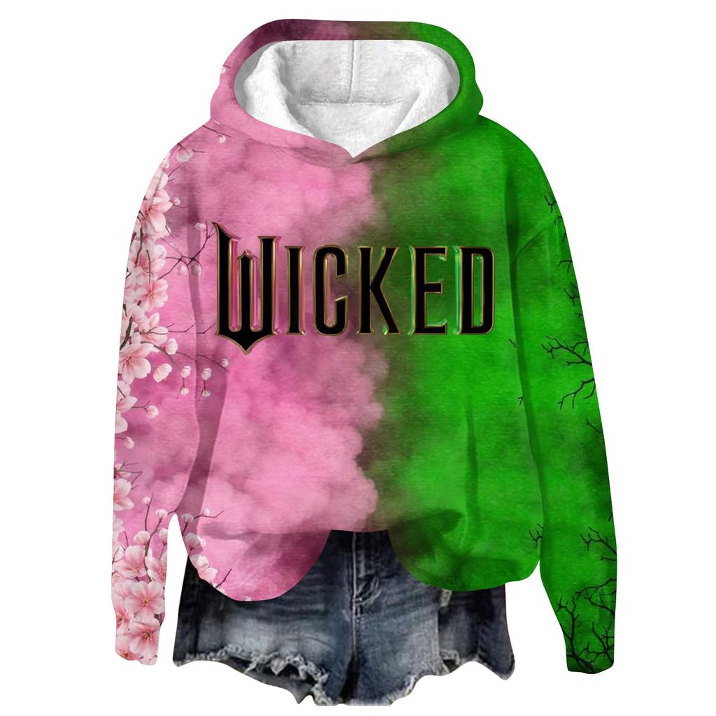 Женский модный повседневный пуловер с длинными рукавами и принтом в виде ведьмы с капюшоном