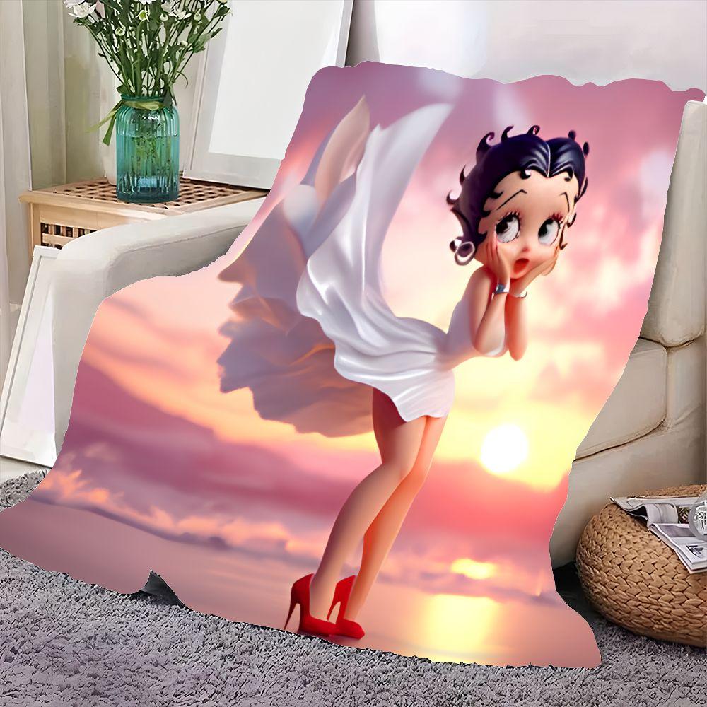Betty Boop Cartoon Throw Blanket - Stylish and Cozy Soft Fleece Blanket Featuring Iconic Betty Boop with Curly Dark Hair and Sur