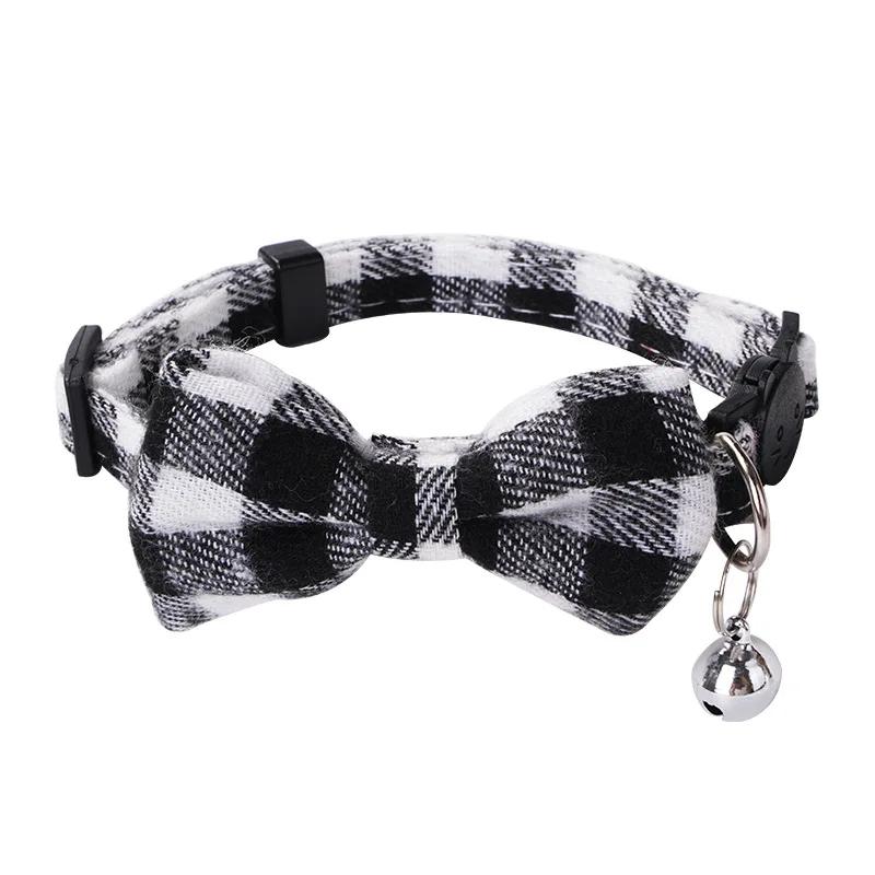 New British Checkered Bow Collar Pet Bell Collars Stick Cloth Cats Buckle Style Cat Dog Collars