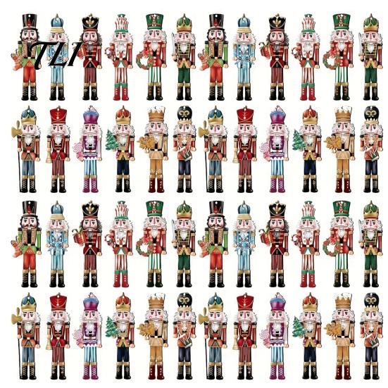 Holiday Souvenir for Family 48Pcs Christmas Nutcracker Wooden Ornaments, Classic Soldier Hanging Decorations, Vintage Indoor Tree Trim Wood Decor