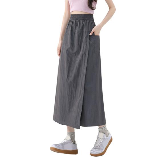 Женские брюки-карго с высокой талией, широкие брюки-юбки с карманами, однотонные летние тонкие брюки для отдыха