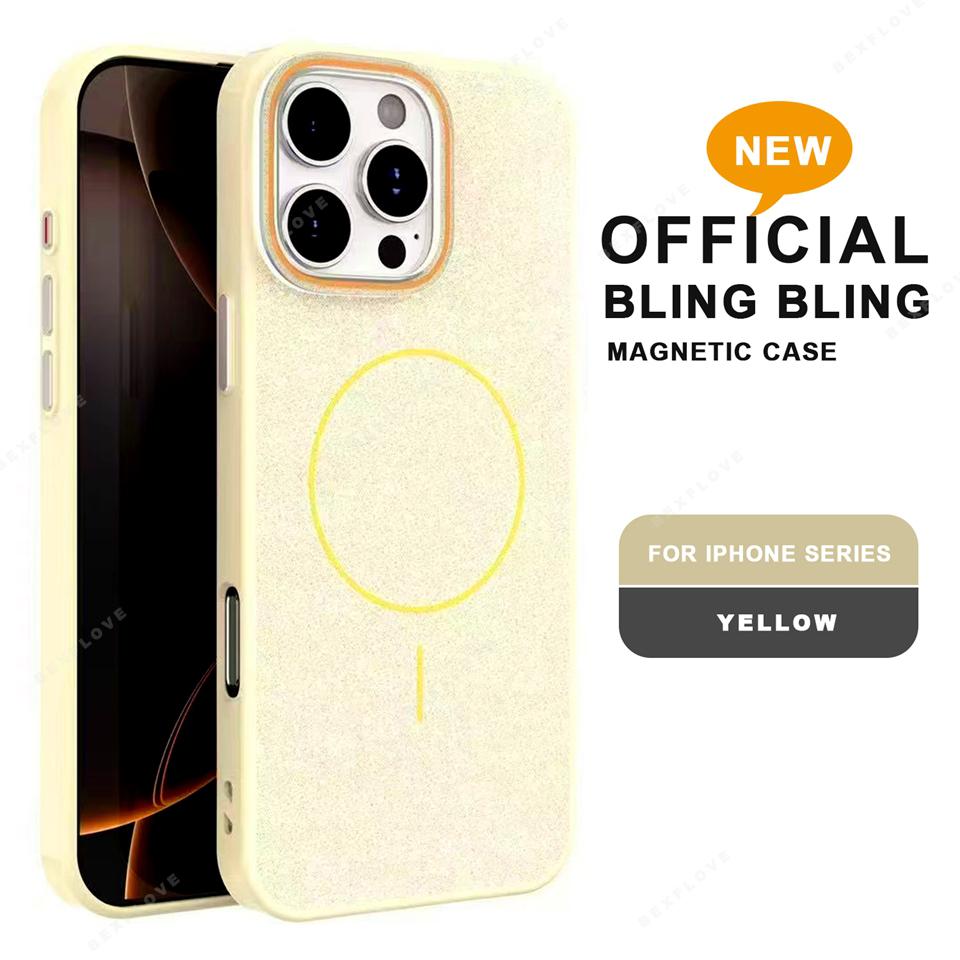 Магнитный чехол для телефона для iPhone 16E 15 14 Plus 11 12 13 16 Pro Max Magsafe Роскошный Блестящий Беспроводная Зарядка Ударопрочный Жесткий Чехол