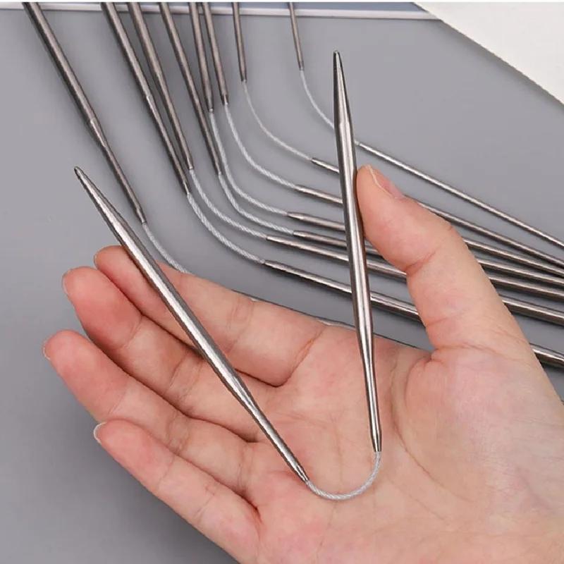 3 шт. круговые вязальные спицы из нержавеющей стали, круглые иглы, металлическая волшебная петля для рукоделия, свитера, шапки, носки