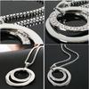 Women Rhinestone Long Necklace Pendant Silver Plated Chain