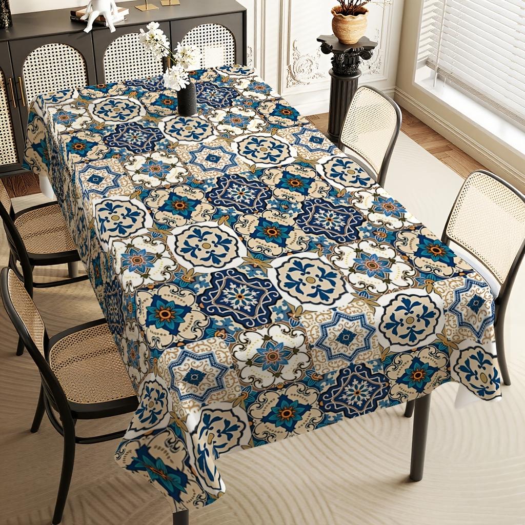 1pc Bohemian Mandala Print Tablecloth, Durable Polyester Tablecloth Featuring a Bohemian-style Mosaic Pattern Design, Perfect for Both Indoor and Outd