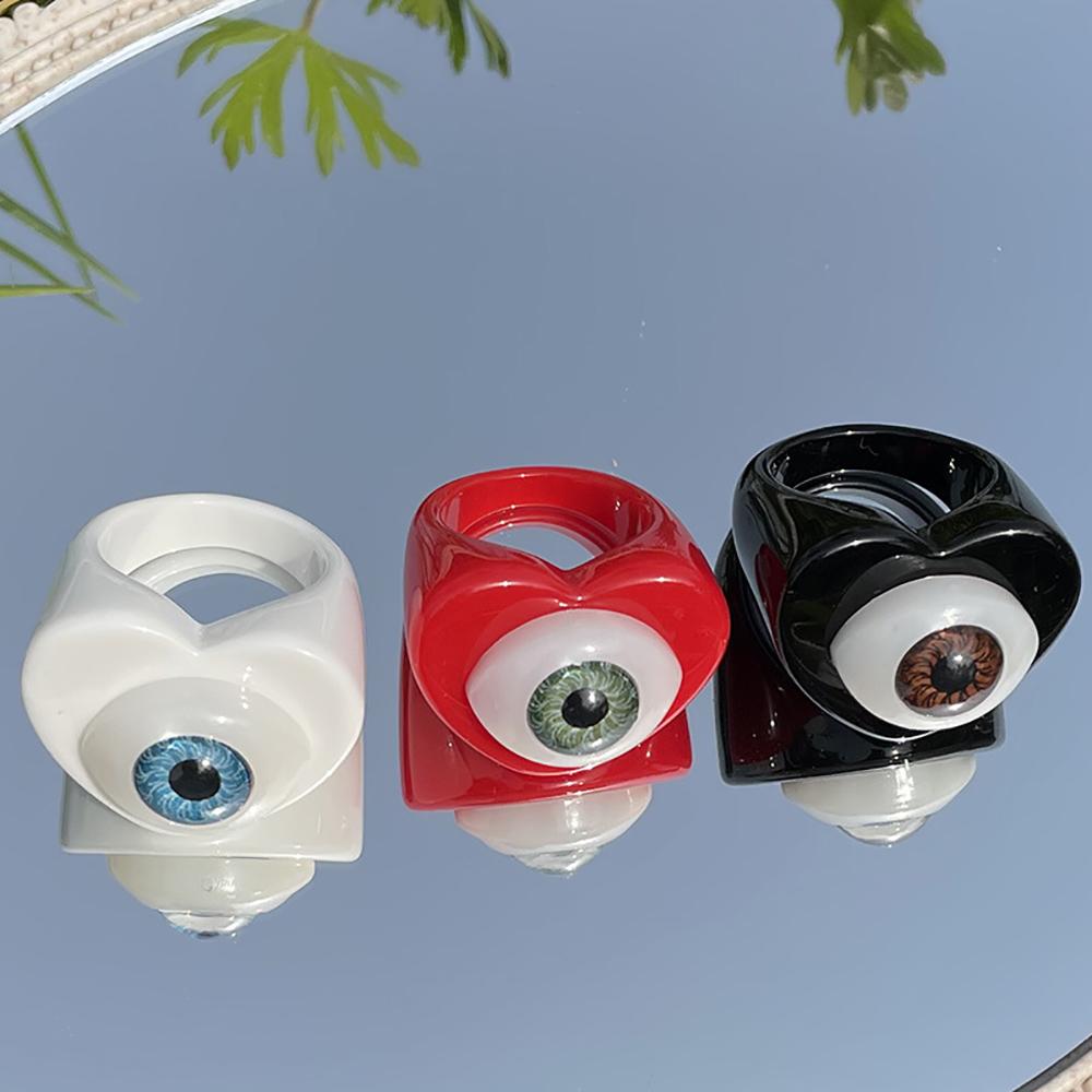 Korean Goth Style Candy Color Women Cartoon Finger Ring Demon Eye Ring Jewelry Gifts Resin Ring