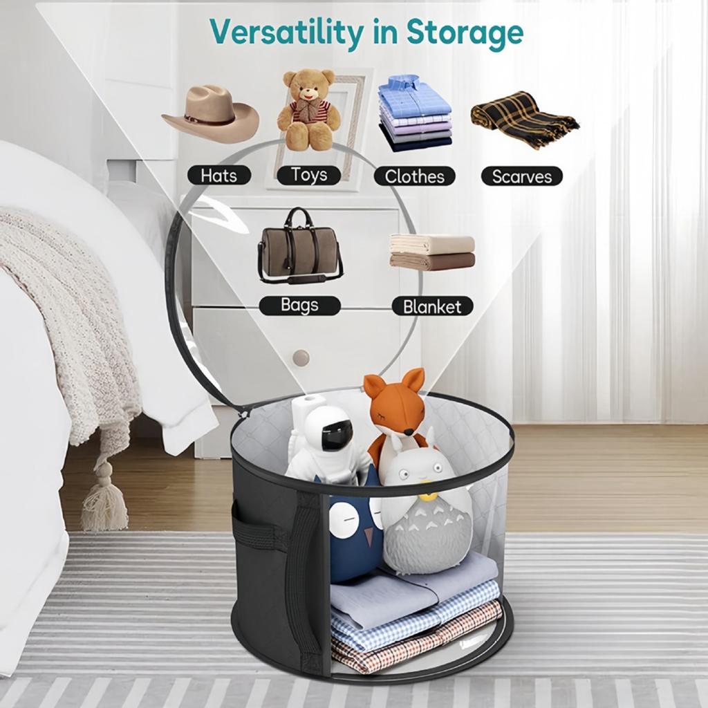 Hat Storage Bucket, Clothing Hat Travel Organizer, Foldable Round Brim Hat Storage Bag with Handle and Clear Window