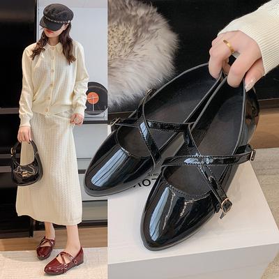 Корейская версия туфель Мэри Джейн с квадратным носком, французской перекрестной пряжкой, женские новые туфли на низком каблуке, на мягкой подошве, с неглубоким вырезом, из маленькой кожи