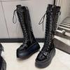 Модные женские длинные ботинки на платформе, дизайнерские ботинки на шнуровке, модные зимние ботфорты 2025, платье, новые готические челси, женские ботильоны