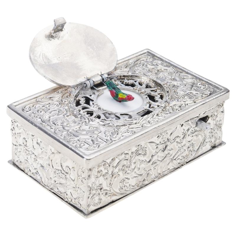 Antique Alloy Singing Bird Ornament With Angel Embossed Pattern Mechanical Musical Box For Desk Shelf Display Gift