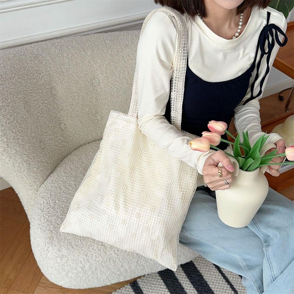 Sweet Mesh Hollowed Vest Bag Nylon Bohemian Handbag Casual Daisy Flower Shoulder Bag Daily