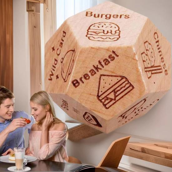 1/4Pcs Date Night Dice Couple Food Decision Wooden Dice Games with 12