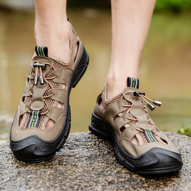 Модные новые мужские сандалии, летние дышащие сетчатые сандалии, мужские повседневные легкие пляжные сандалии ручной работы, мужская обувь для пешего туризма, нескользящая