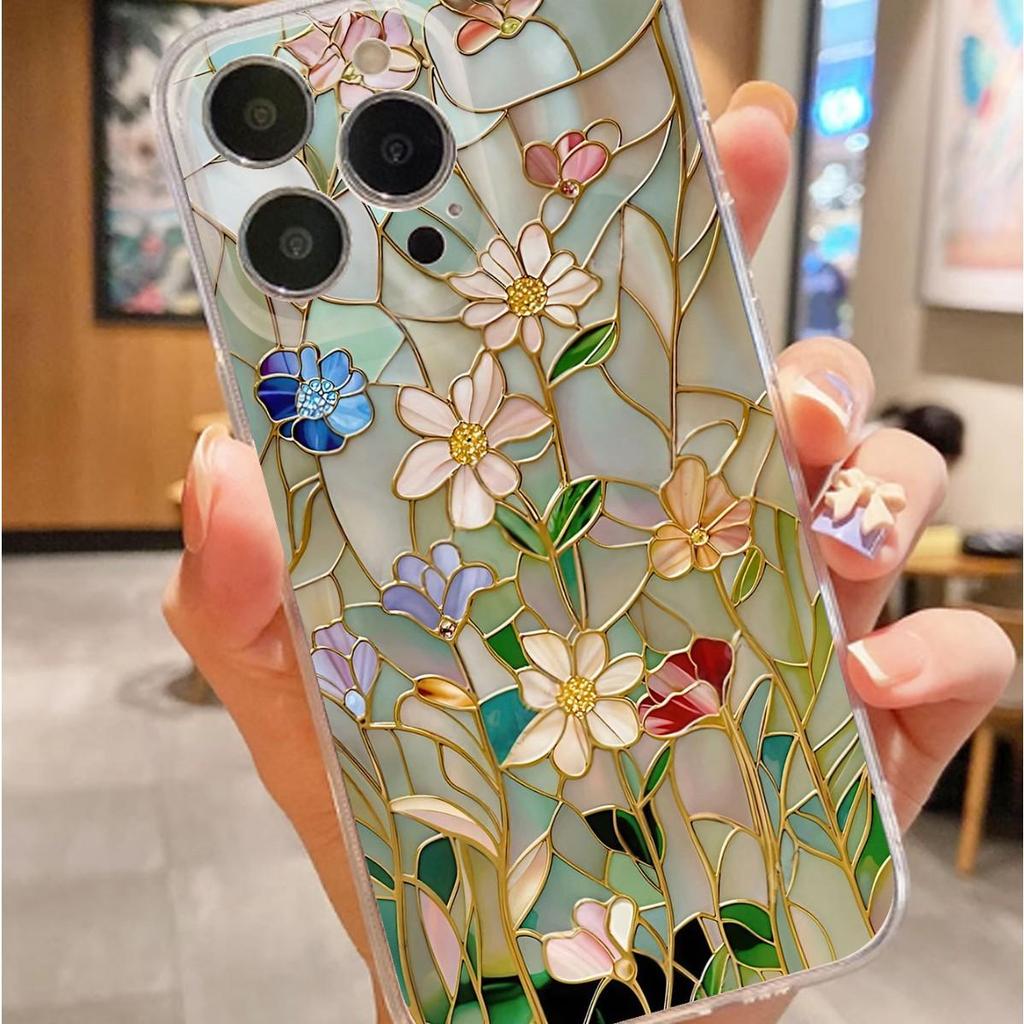 Colorful Flower Edge-Accent Transparent Case for iPhone 14/15/16/17 Pro Max 