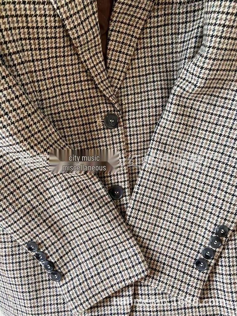 Korean Style Retro Plaid Wool Blazer - Houndstooth Long Sleeve, Thickened, Fall/Winter Collection.