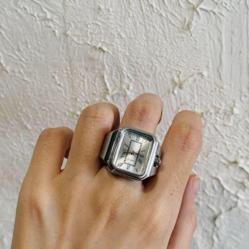 Punk Rings Jewelry Clock Heart Shape Finger Watch Ring Cool Roman Quartz Watch Women