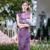 Water drop collar hanging neck purple national style new Chinese long cheongsam improved young women's high-end evening dress summer