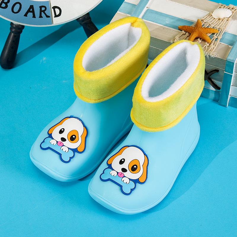 Детские непромокаемые сапоги с мультяшным динозавром, со шнурком, на хлопковой подкладке, для мальчиков и девочек, идеально подходят для детского сада.