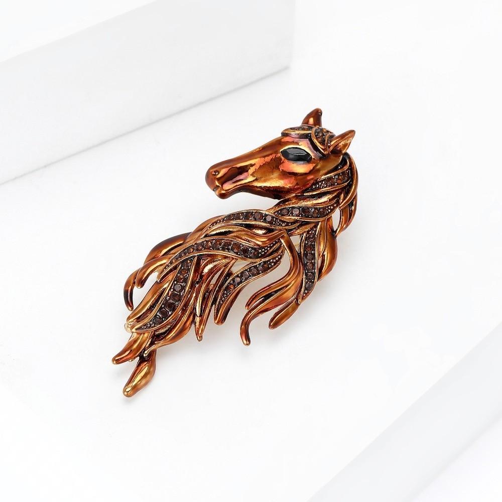 Luxury Horse Head Brooch Rhinestone Dripping Oil Enamel Jewelry Accessories Party