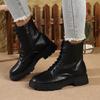 Fall/Winter New Women's  Platform British-Style Snow Boots, Casual Leather Lace-Up & Side Zipper Fashion Ankle Boots