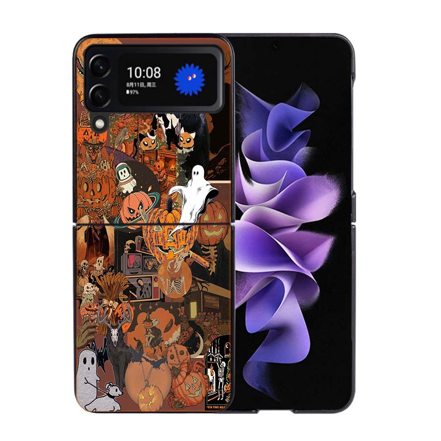 Хэллоуин Осеннее Искусство Кот-Ведьма Чехол для Телефона Для Samsung Z Flip 7 6 5G Galaxy Z Flip4 Z Flip5 Z Flip3 Coque Черный Жесткий ПК Корпус Защит