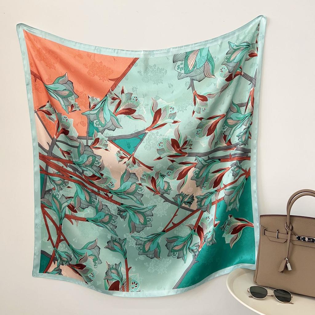 90 см квадратный большой квадратный шарф Four Seasons, роскошная декоративная рубашка, профессиональный платок, повязка на голову, солнцезащитный платок