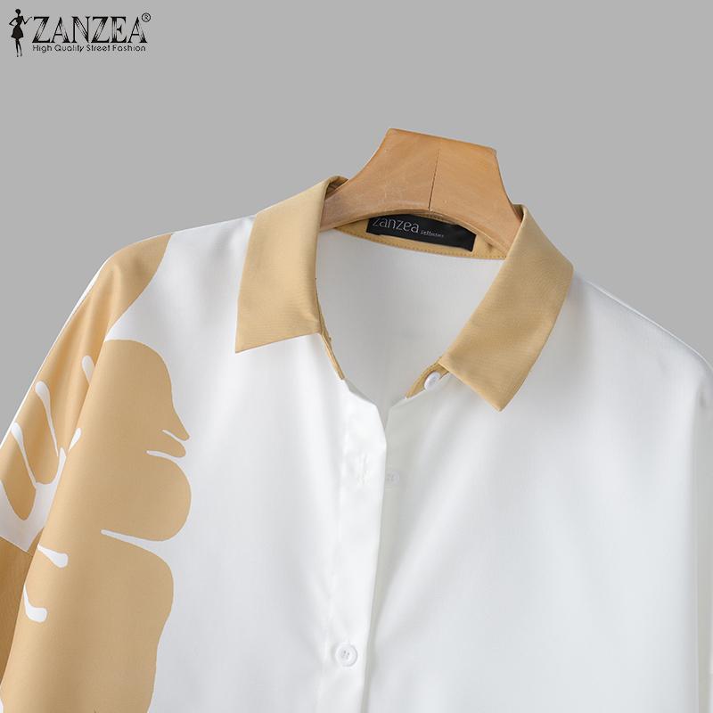 ZANZEA Женские весенние рубашки с цветочным принтом и длинным рукавом