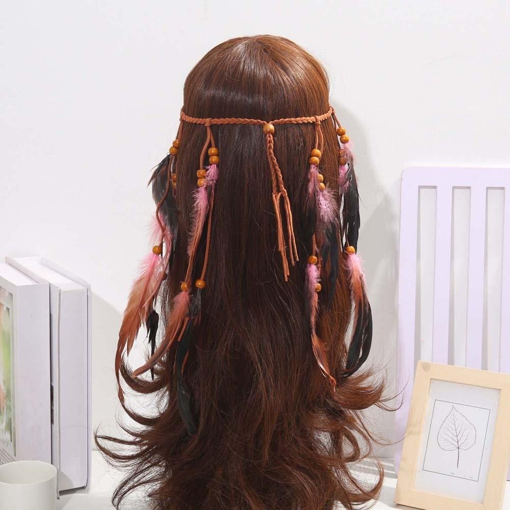 Braided Cord Bohemian Tassel Headband Tribal Feather Hair Extensions Western Cowgirl Outfit