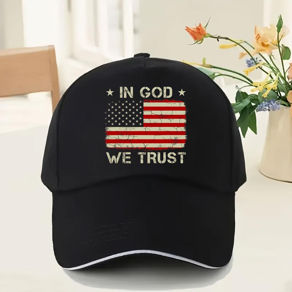 Adjustable IN GOD WE TRUST American Flag Baseball Cap Retro Black Trucker Cap Lightweight 100 Polyester with Adjustable