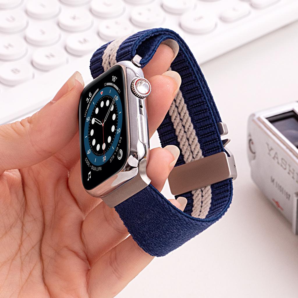 Nylon Watch Band for Apple Watch Series 10 Ultra 9 8 7 SE 6 5 4 3 2 1 46mm 49mm 45mm 44mm 42mm Stripe Design Parachute Buckle Strap