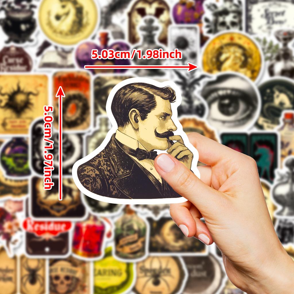 50PCS European Retro Gothic Apothecary Stickers, Creative Graffiti Decals for Laptop, Skateboard & Decoration