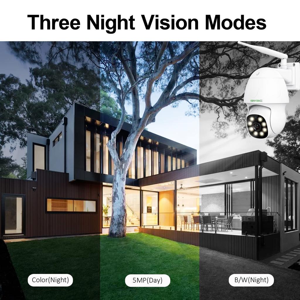 SV3C Security 5 PTZ Night Color Automatic Motion Human Body Смартфон Компьютер Совместимость с iOS и Android Windows Камера, наружная, беспроводная,